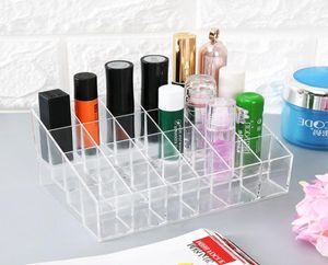 Transparent 24 grilles organisateur de maquillage acrylique support de rouge à lèvres présentoir mallette de rangement cosmétique vernis à ongles maquillage organisateur outil 2993827