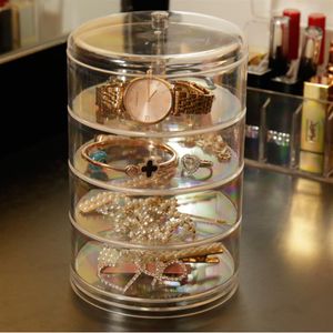 Boîte de rangement de bijoux transparente à 4 niveaux avec couvercle organisateur de maquillage acrylique étui de rangement de bijoux rotatif de haute qualité Y1116231s