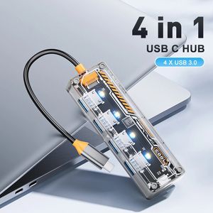 HUB Transparent 5 en 1 USB 3.0 Type C vers USB3.0, boîtier de séparation haute vitesse, 4 Ports, adaptateur de charge USB pour PC