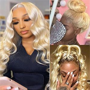 Transparent 613 Body Wave Full Lace Wig Cheveux Humains 9A Blonde Brésilienne 150% Densité Pré-Plumé Noeuds Blanchis avec des Cheveux de Bébé