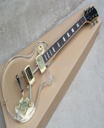 Guitare électrique du corps en acrylique transparent avec Golden Bridgepickupsrosewood ForgardCan être personnalisé comme demande3483032