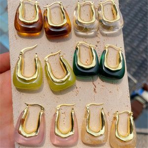 Boucles d'oreilles créoles géométriques en forme de U en résine colorée acrylique transparente métal doré pour femme filles bijoux de voyage