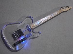 Transparante acryl elektrische gitaar met kleurrijk LED -licht bieden aangepast