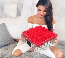 Boîte à fleurs roses acryliques transparentes avec compartiment de couvercle extra large couverture romantique fraîcheur 5464995