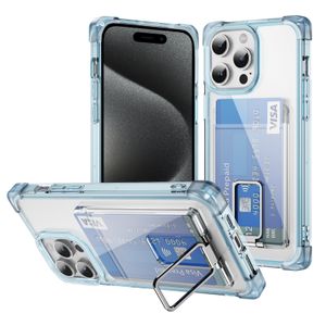 Transparant acryl TPU kaartsleuf telefoonhoesjes voor iPhone 15 15Pro 15Plus Samsung Galaxy S24Plus S24Ultra S23 helder mat vierkant schokbestendig hoesje met beugel