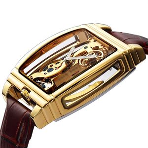 Transparante Automatische Mechanische Horloge Mannen Steampunk Skeleton Luxe Gear Zelfopwindende Lederen Heren Klok Horloges Montre Hom266T