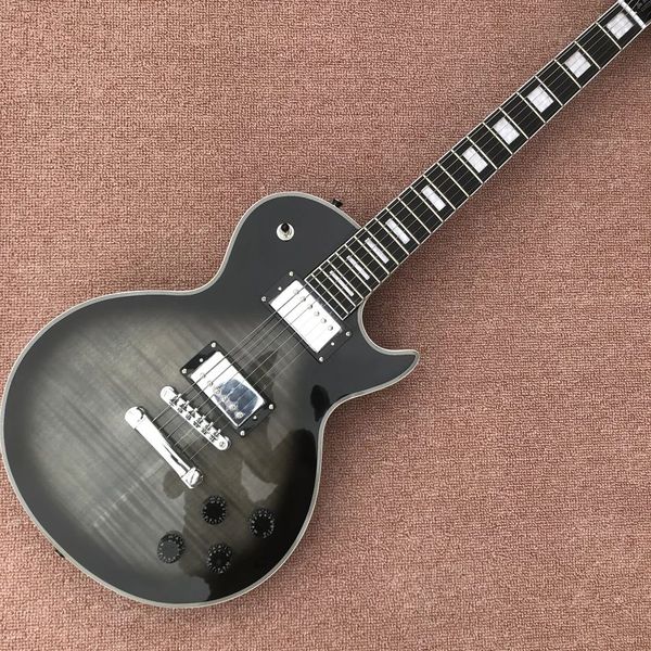 Guitare électrique transparente en érable tigre noir, touche en palissandre, quincaillerie chromée, avant et arrière, livraison gratuite