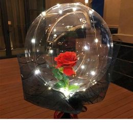 BOBO BOBO transparent LED LUMINE BALLOOR ROSE Bouquet Saint Valentin Gift For Birthday Party Mariage Decor Y201006216J