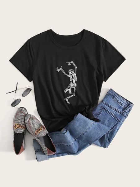 Transparent Bone Day of the Dead Skeletons Dancing Graphic Tee Noir Blanc Cool Grunge Hipster Harajuku Unisexe Hommes Femmes T-shirt 210518