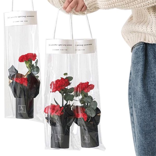 Caja de mano transparente para ramo, bolsa cilíndrica de cartón para flores de plástico PP, bolsa contenedora de flores, paquete de regalo de rosas para llevar flores