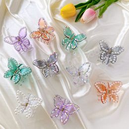 Transparent papillon cheveux griffes mode élégant perle épingles à cheveux couleur diamant Barrettes géométrique pince à cheveux accessoires de cheveux