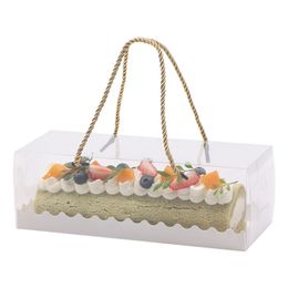 Transparante taartdoos met handvat Cupcake Zwitsers doorzichtig plastic Draagbare verpakking Geschenkdoos Rol lang Cajas Flores Por Mayoreo