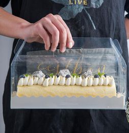 Transparante cake roll verpakkingsdoos met handgreep Ecofriendly Clear Plastic Cheese Cake Box Baking Swiss Roll Box ZZA18649340207