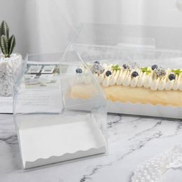 Boîte d'emballage transparente en rouleau de gâteau avec poignée, boîte à gâteau au fromage en plastique Transparent écologique, cuisson suisse Roll12815970