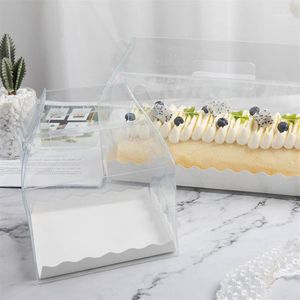 Transparante cake roll verpakkingsdoos met handvat milieuvriendelijke doorzichtige plastic kaas cakebak bakken Zwitserse roll1303i