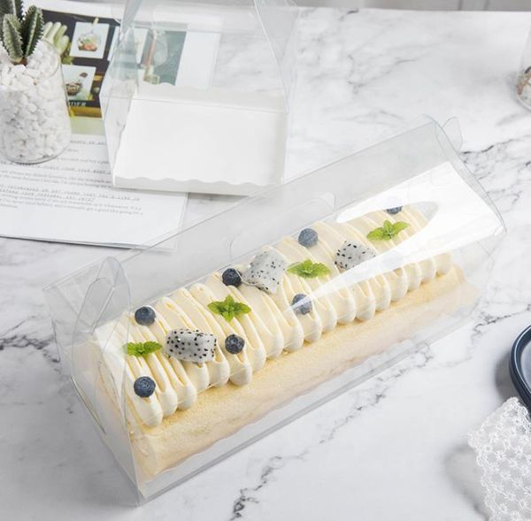 Boîte d'emballage de rouleau de gâteau transparent avec poignée Boîte de gâteau au fromage en plastique transparent écologique Cuisson Swiss Roll-Box SN4341