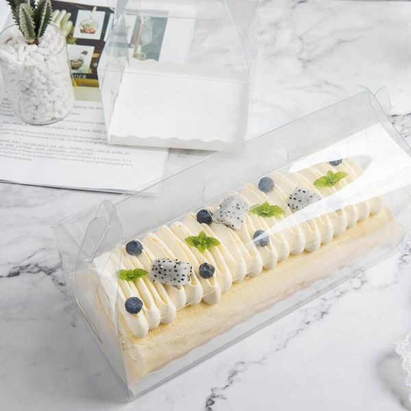 Boîte d'emballage de rouleau de gâteau transparent avec poignée Boîte de gâteau au fromage en plastique transparent écologique Cuisson Swiss Roll Box LX2094