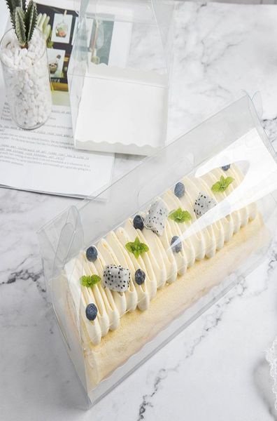Boîte d'emballage de rouleau à gâteau transparent avec poignée écossieuse en plastique transparent à gâteau de fromage en plastique transparent Boîte de rouleau suisse3646626