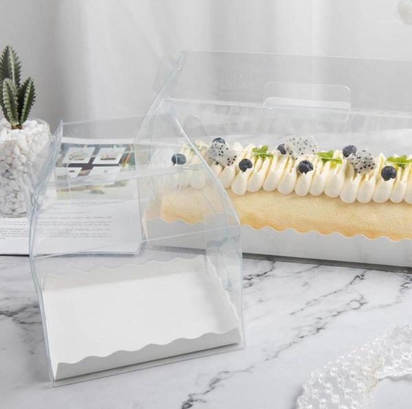 Boîte d'emballage transparente en rouleau de gâteau avec poignée, boîte à gâteau au fromage en plastique Transparent écologique, cuisson suisse Roll12815970