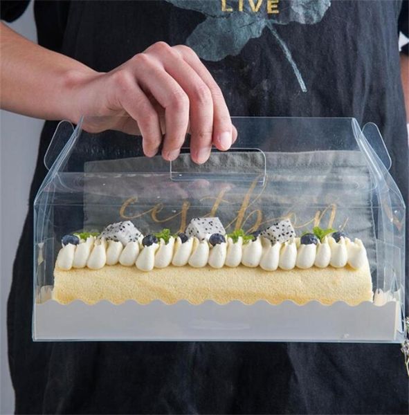 Boîte d'emballage transparente en rouleau de gâteau avec poignée, boîte à gâteau au fromage en plastique Transparent écologique, cuisson Swiss Roll1 1277 V27150168