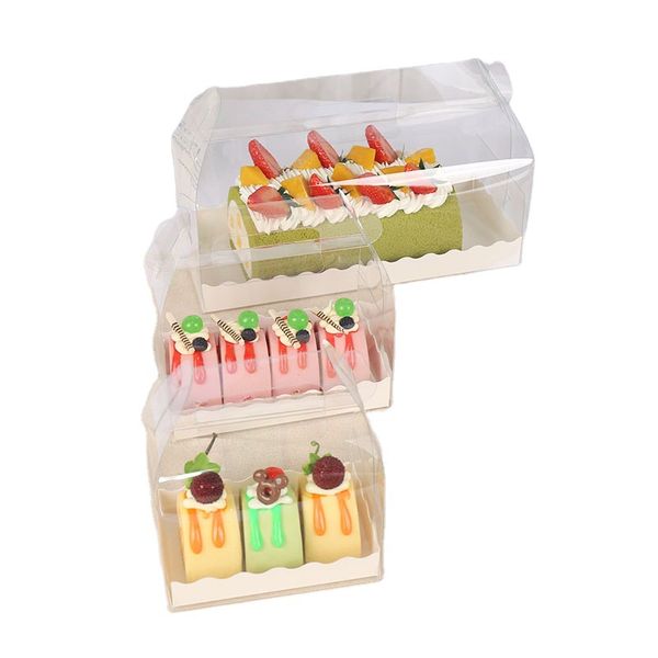 Boîte d'emballage de rouleau de gâteau transparent avec poignée en plastique transparent écologique Cheese Cake-Box Cuisson Swiss Roll-Box dh938