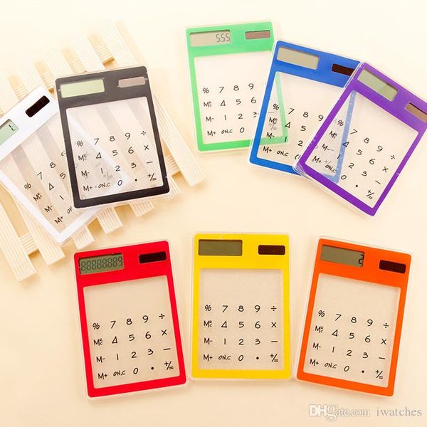 Calculadora transparente, 9 colores, portátil, compacta, solar, pantalla táctil ultrafina, mini calculadora portátil, papelería para estudiantes