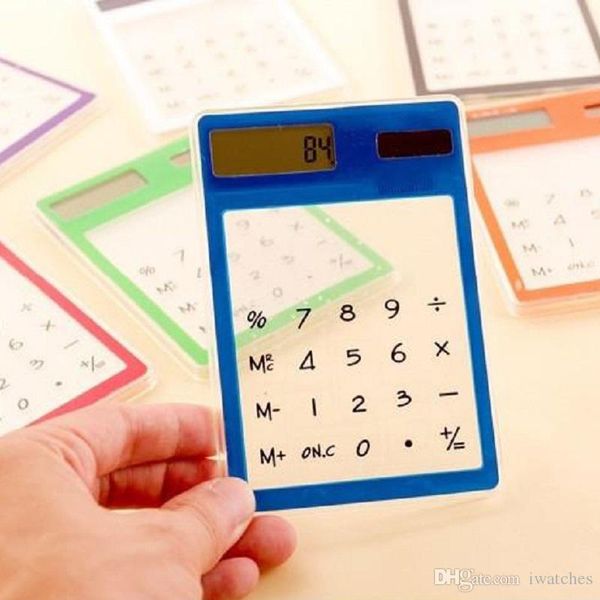 Calculadora transparente mini pantalla táctil solar portátil de mano calculadora ultrafina compacta de 9 colores papelería creativa para estudiantes