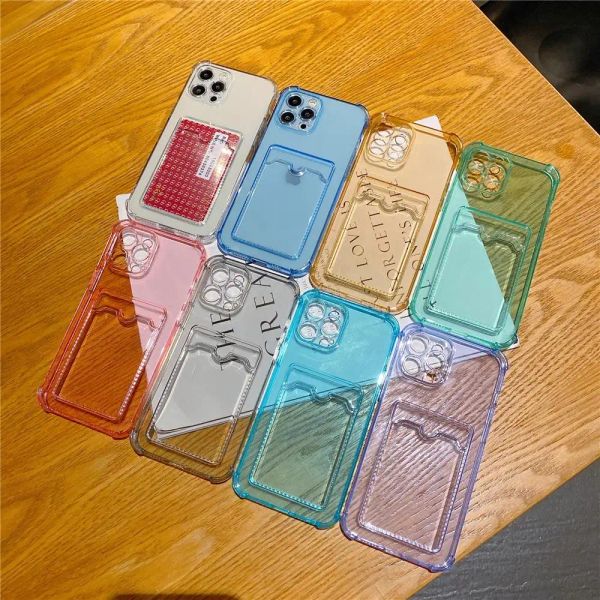 Étui de téléphone transparent avec fente pour carte pour iPhone 15 14 13 11 12 Pro Max Mini X XS XR SE 7 8 Plus Clear TPU Antichoc Soft Wallet Cover Cases Coque de protection