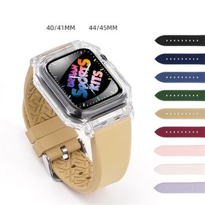 Transparante hoes past Band Band Vloeibare siliconen Geïntegreerde mode Heldere hoes Armband Bandjes Bands Horlogeband voor Apple Watch Series 4 5 6 7 8 iWatch 44/45mm 40/41mm