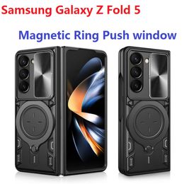 Robuust voor Samsung Galaxy Z Fold 5 4 Fold4 Case Magnetische Ring Stand Push Window Protection Cover