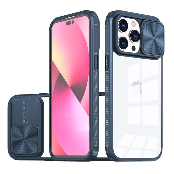 ￉tudes transparentes Protection de la cam￩ra glissade Clair acrylique Couvercle de dos Soft TPU Bumper pour iPhone 14 13 12 11 Pro Max XR XS X 8 Plus Samsung S22 S23 Ultra A13 A53 A73 A03 Core