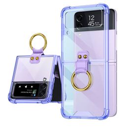 Coques transparentes pour téléphone portable Écran pliant simple Coque mobile Anneau Boucle Titulaire Couverture arrière pour Samsung Galaxy Z Flip4 Clear Hard Defender Housses de protection