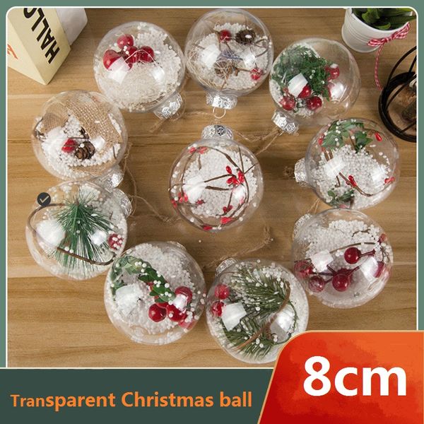 Boule de Noël transparente 8cm décorations pour la maison thème de vacances décoration d'arbre de noël pendentif boules en plastique