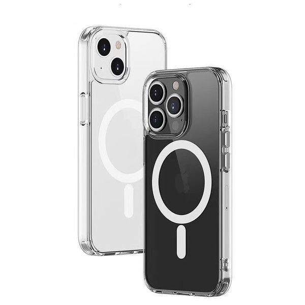 Fundas de teléfono magnéticas de acrílico transparente transparente para iPhone 15 14 13 12 11 Pro Max Mini cargador inalámbrico Magsafe Compatible