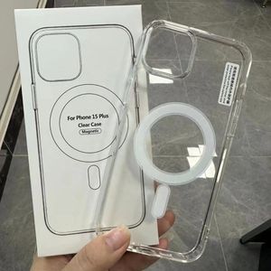 Cajas de teléfono a prueba de golpes magnéticas de acrílico transparente transparente para iPhone 15 14 13 12 11 Pro Max Mini con paquete al por menor Compatible con cargador inalámbrico Magsafe