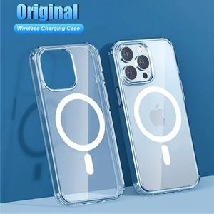 Étuis de téléphone à amortisseur magnétique en acrylique transparent pour iPhone 15 14 13 12 11 Pro Max Mini XR XS X 8 7 Plus Magsafe Charger Ultra