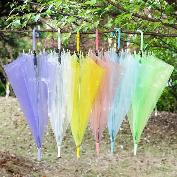 Parapluie transparent transparent EVC à long manche Parapluie de pluie Voir à travers un parapluie coloré pour photo de mariage étanche à la pluie pour enfants adultes rapide