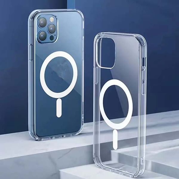 Cajones de teléfono magnético transparente transparente para iPhone 14 13 12 11 Pro Max Mini Plus Propiedad de choque con paquete minorista Cargador inalámbrico compatible 818 818