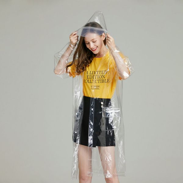 Transparent transparent arc-decourci femmes hommes imperméables de la pomme de pluie de pluie veste adulte extérieur eva en plastique rain manteau capa de chuva 210320