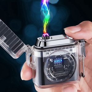 Encendedores de colores transparentes A prueba de viento USB Carga cíclica ARC Encendedor Portátil Colgante Cuerda Electricidad Luz LED Hierba Cigarrillo Tabaco Fumar Titular DHL