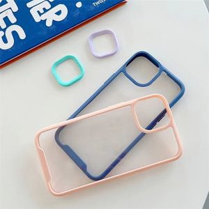 Étuis de téléphone colorés transparents pour iPhone 15 14 13 12 11 Pro Max XR X XS Max 7 8 Plus Silicone antichoc pare-chocs clair couverture d'anneau d'appareil photo