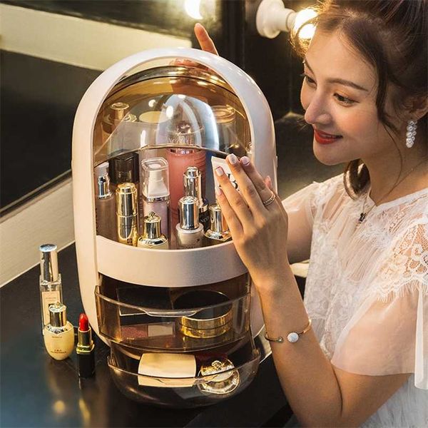 Organisateur cosmétique transparent boîte de rangement de maquillage clair tiroir de bureau bac anti-poussière beauté cadeau de Noël 211102