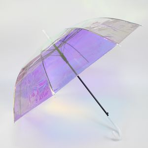 Transparante creatieve laser iris semi-automatische regenboog vrouwen regen en glans dual-use paraplu