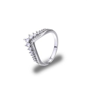 Transparent CZ diamant princesse souhaitant bague ensemble boîte d'origine adaptée pour Pandora 925 argent sterling dames et filles mariage cr302r