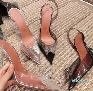 Diamant Transparent talon haut brillant bout pointu talons avec le vide sexy femmes célibataires chaussures été cristal fée vent