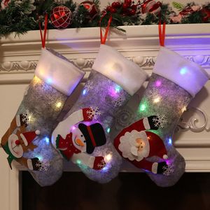 Bolsa de regalo luminosa para calcetín navideño, colgante de decoración Interior de Nochebuena gris con luces, 2022