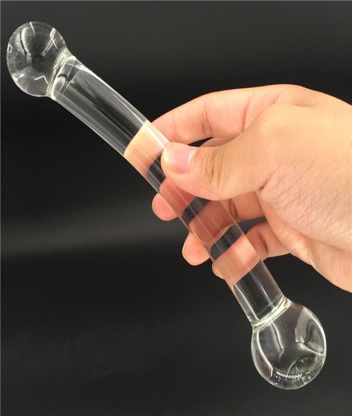 Transparent Dong Double Extrémité Tête Verre Gode Cristal Faux Pénis Femmes Hommes Femelle Masturation Outils Anal Butt Plugs Adulte Sexe T7720504