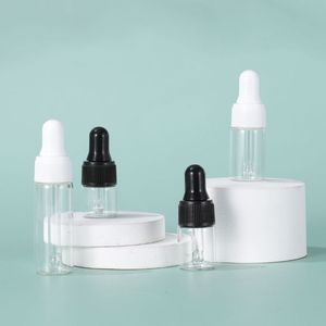 Flacon compte-gouttes transparent 1 ml 2 ml 3 ml 5 ml avec capuchon noir ou blanc