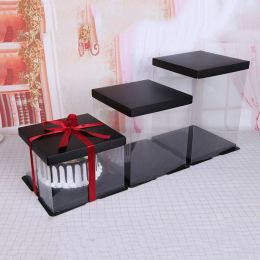 Boîte cadeau vide transparente Haulten Tal Cake Pet Pet Clear Plastic Plastic Container Emballage Base avec couvercle de base pour Noël anniversaire Nous