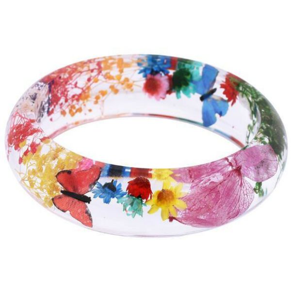 Bracelet jonc en résine transparente époxy transparente Lucite femmes Bracelets bracelets avec spécimen de plantes à fleurs séchées Amazon offre spéciale